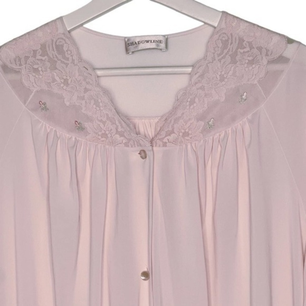 Shadowline Vintage Robe Nylon Short Sleeve‎ Button Fromt Lace Trim Size Large - Picture 3 of 8